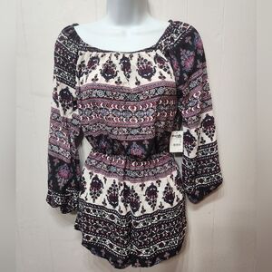 NWT Charlotte Russe Romper XS Bohemian Floral Print Long Sleeve Lightweight C297